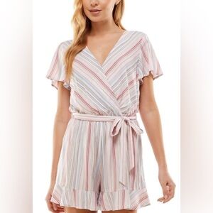 Nwt Bebop Romper Striped Ruffle Hem Pink & White Stripes Size Small Juniors 🌸🌸